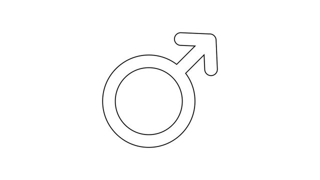 Black Male gender symbol line icon on white background. 4K Video motion graphic animation