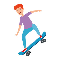 happy young boy in skateboard