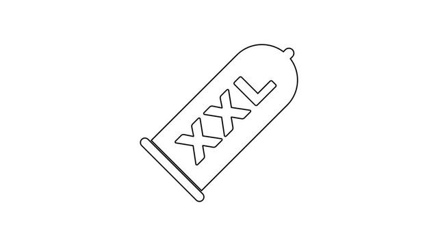 Black Condom safe sex line icon on white background. Safe love symbol. Contraceptive method for male. 4K Video motion graphic animation
