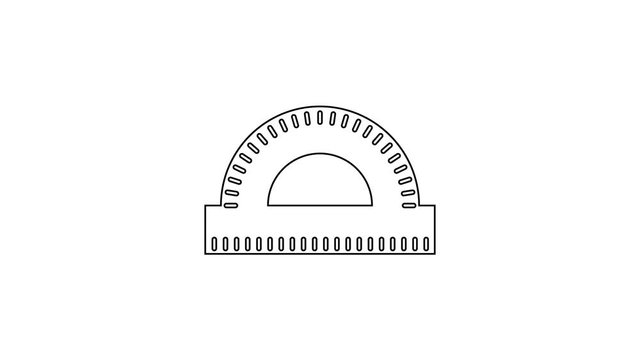 Black Protractor grid for measuring degrees line icon on white background. Tilt angle meter. Measuring tool. Geometric symbol. 4K Video motion graphic animation