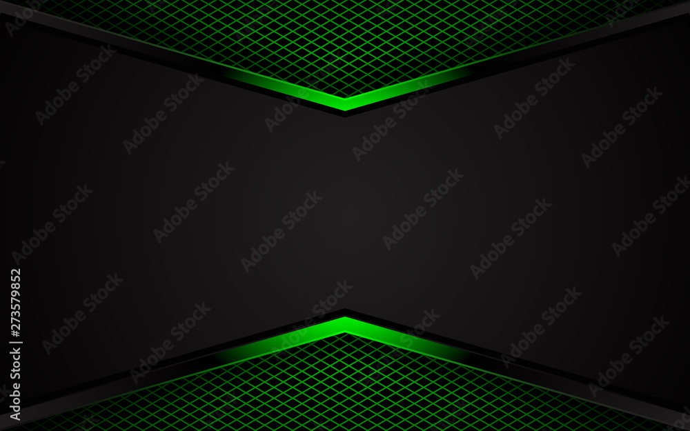 Fototapete black and light green abstract background. tech geometric line metallic shape with light pattern com
