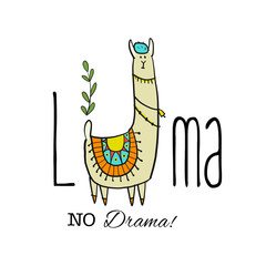 Cute lama character. Greeting card for your design