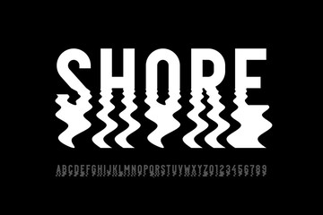 Ripple style font design, alphabet letters and numbers