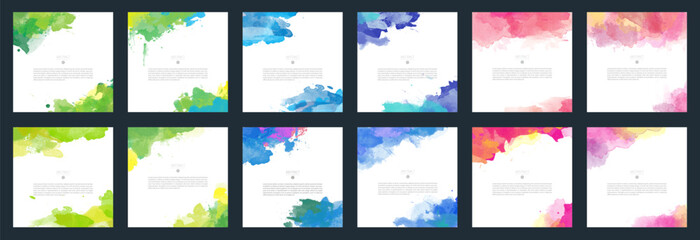 Colorful vector watercolor background template set for brochure, poster or flyer - obrazy, fototapety, plakaty