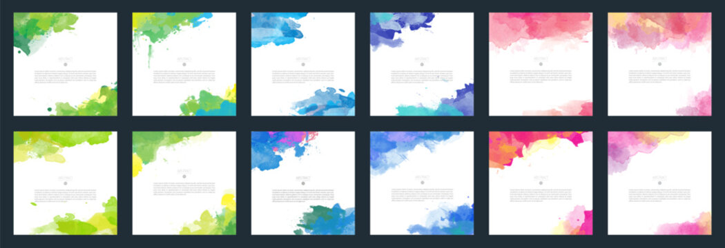 Colorful vector watercolor background template set for brochure, poster or flyer