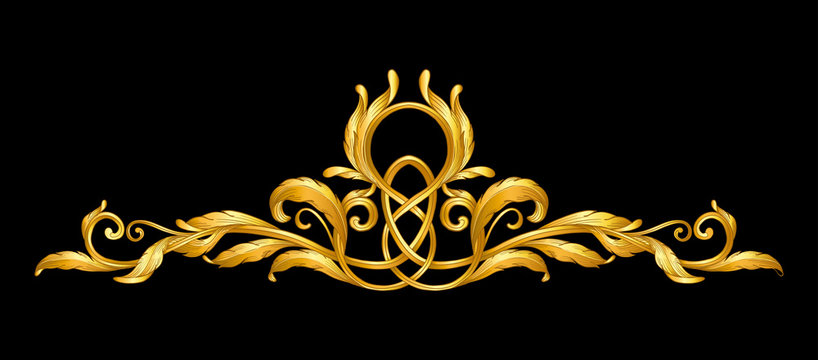 Gold Baroque Frame Scroll On Black