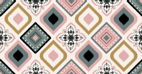 Pink green geometric seamless pattern  in African style. Vector illustration use for ikat pattern, wallpaper and vintage background