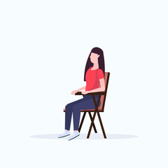 woman hiker sitting in folding chair hiking camping concept traveler on hike full length white background flat