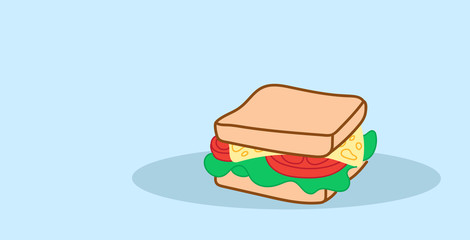 sandwich with cheese and fresh vegetables tasty fastfood concept hand drawn sketch style junk food horizontal