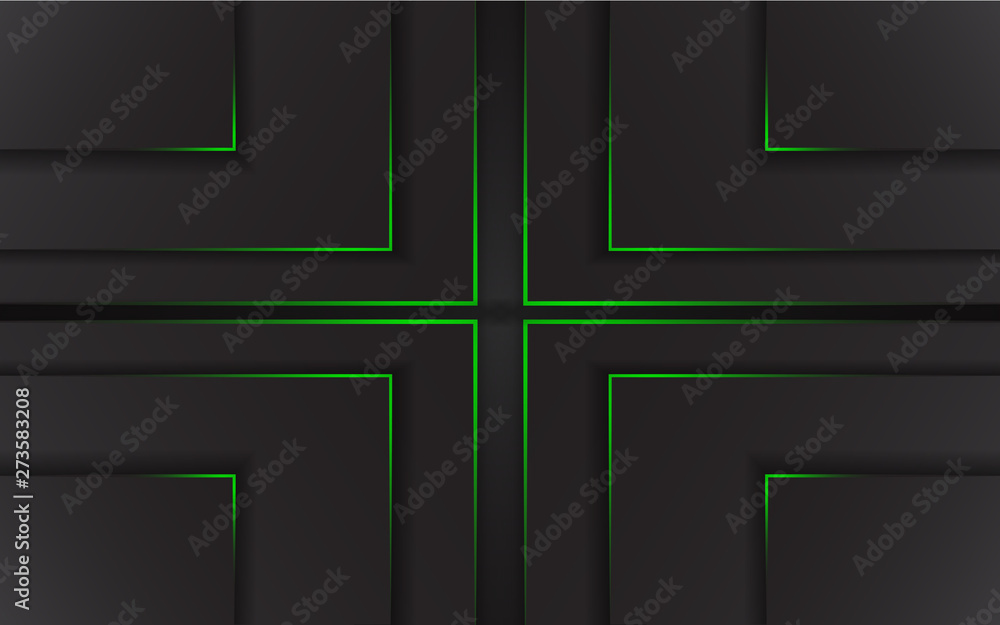 Poster dark abstract modern background texture. overlap layers 3d effect wth green tech light decoration