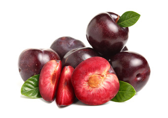 Plums on white background