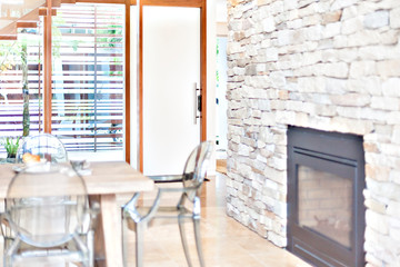 Modern house interior at day time with a dining area