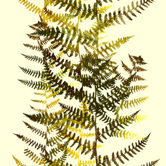 imprints fern leaves mix repeat seamless pattern. digital picture with watercolour texture. mixed media artwork. endless