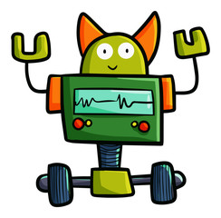 Cute and funny green orange robot smiling - vector.