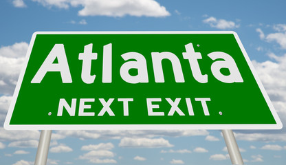 Green highway sign for Atlanta next exit