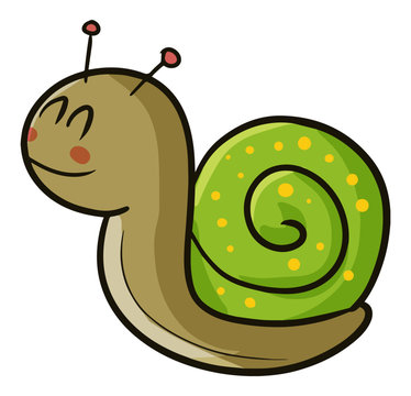 Cute and funny green snail smiling - vector.