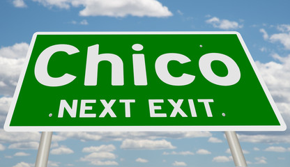 Rendering of a green highway sign for Chico