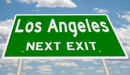 Rendering of a green highway sign for Los Angeles