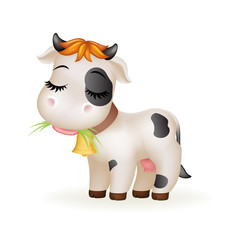 Farm little cartoon cute calf white cow standing mammal animal art design isolated vector illustration