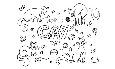 Hand drawn card 'world cat day'