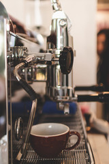 Coffee machine ready to make good a cup of espresso in cafe
