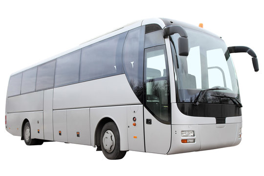 Modern tourist bus on white background.