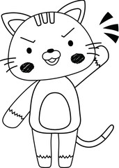 Monochrome Full-length illustration of the cute cat character 