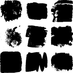 Vector dry brush stroke grunge. Black isolated on white spots. Modern distressed banner texture.
