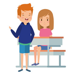 cute little students couple in school desk