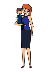 beautiful mother with little son characters