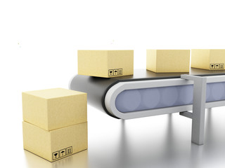 3d cardboard boxes on conveyor belt