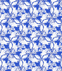 Floral ornament. Seamless abstract classic background with flowers. Pattern with blue and white repeating floral elements