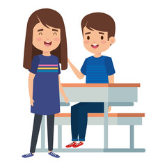 cute little students couple in school desk