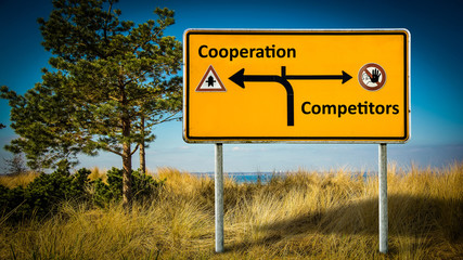 Obraz premium Street Sign Cooperation versus Competitors