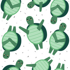 Turtles, hand drawn backdrop. Colorful seamless pattern with animals. Decorative cute wallpaper, good for printing. Overlapping background vector. Design illustration