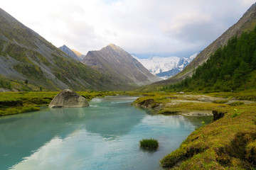 Naklejka na ściany i meble Akkem river valley landscape picturesque view. Altai Mountains