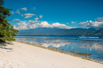 Tropical beach and blue ocean in paradise island