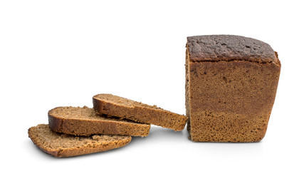Sliced rye bread on white.