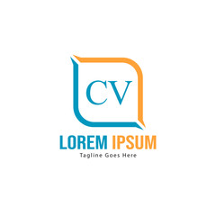 Initial CV logo template with modern frame. Minimalist CV letter logo vector illustration