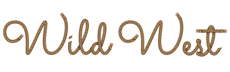 Rope hand drawn lettering Wild West with 3d realistic effect. Vector illustration EPS 10.
