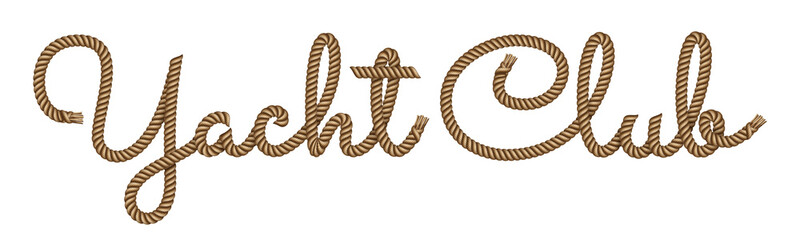 Rope hand drawn lettering Yacht Club with 3d realistic effect. Vector illustration EPS 10.