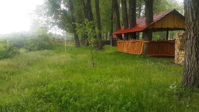 In Armenia, in the city of Martuni near lake Sevan there is a quiet place of rest wooden, eco-friendly gazebos for family holidays with friends and for tourists, pure beauty is raining, eco-friendly a