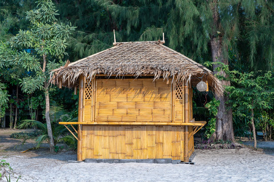 Bamboo hut on the tropical sand beach in island Koh Phangan, Thailand