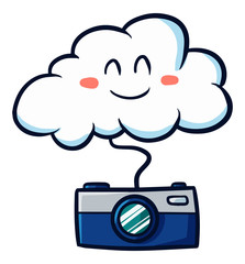 Cute and funny camera connected with cloud computing - vector