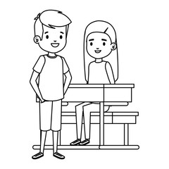 cute little students couple in school desk