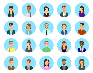 Diverse business men and women avatar icons. Set of working people on white background. Businessman and businesswoman character design. People and business concept. Vector illustration.