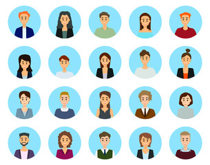 Fototapeta na wymiar Diverse business men and women avatar icons. Set of working people on white background. Businessman and businesswoman character design. People and business concept. Vector illustration.