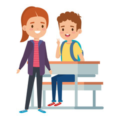 cute little students couple in school desk