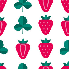 Fruit background, Strawberry seamless pattern, summer in flat style.