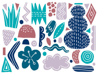 Set isolated naive abstract shape. Drawing concept style. Doodle simple elements.